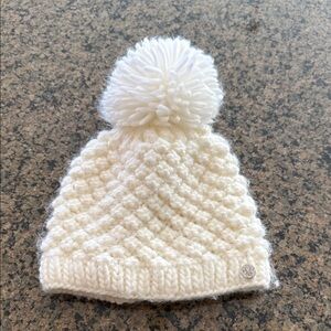 Spyder Cozy White Knit Pom-Pom Beanie for Kids